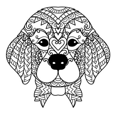 Mandala, ürün, gravür, boyama ve benzeri şeyler için sevimli Golden Retriver köpek yavrusu. Vektör illüstrasyonu.