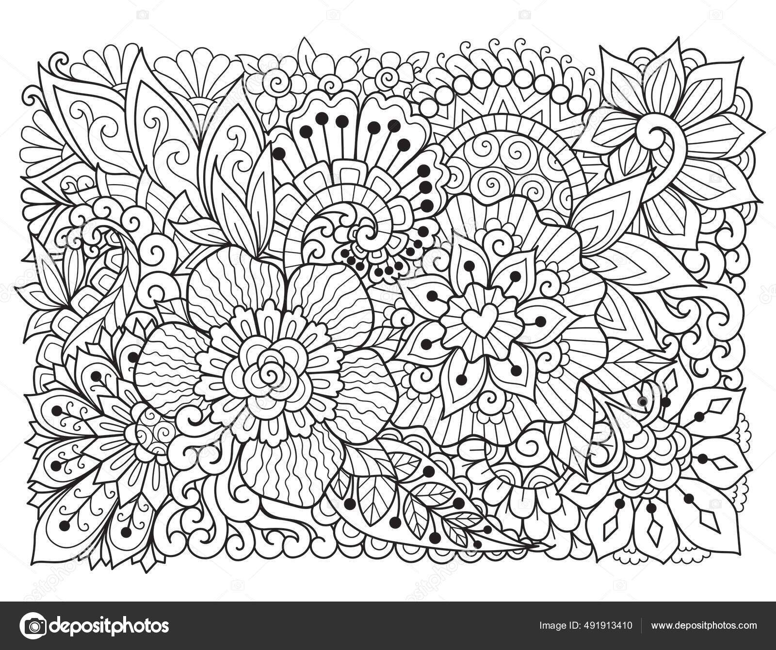 Dessin Au Trait Abstrait De Fleur Pour Le Fond, Illustration De Livre De  Coloriage Adulte