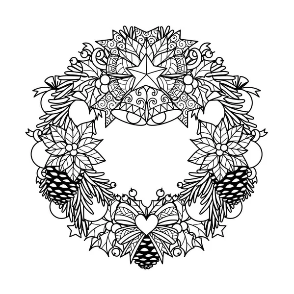 Christmas Wreath Adult Coloring Book Printing Product Laser Cutting Paper — Stock Vector