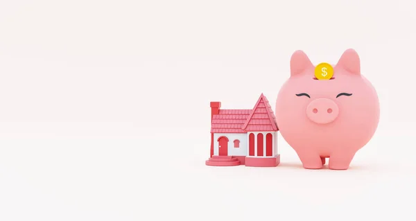 Casa Savings Renderização Feliz Rosa Piggy Banco Ter Mais Dinheiro — Fotografia de Stock