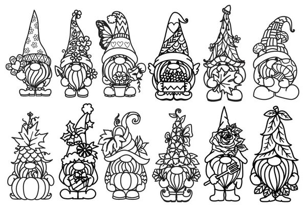 Cute Gnomes Valentine Fall Autumn Christmas Garden Design Element Vector — Stock Vector