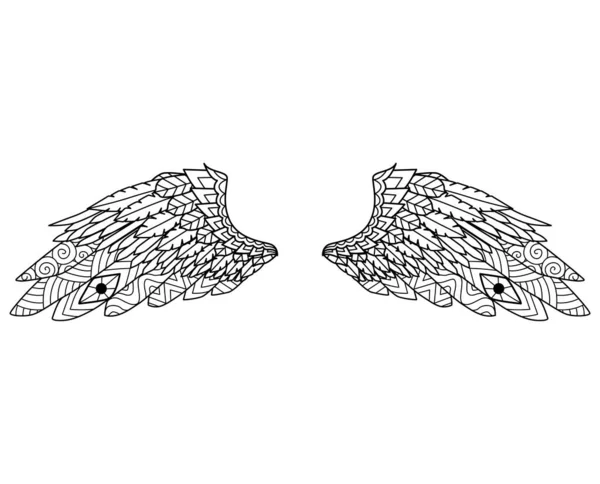 曼达拉天使翅膀用于设计元素 印刷或彩色书籍 矢量说明 — 图库矢量图片