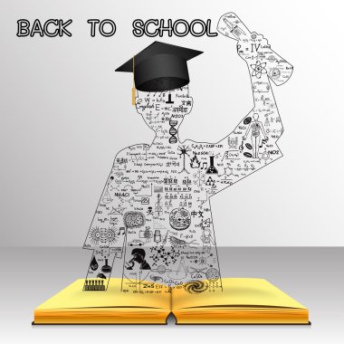 Öğrenme kavramı. Kitap bilgisinden başarılı mezun öğrenci olur.