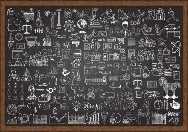 İş durum karalamalar kara tahta üzerinde büyük kümesi