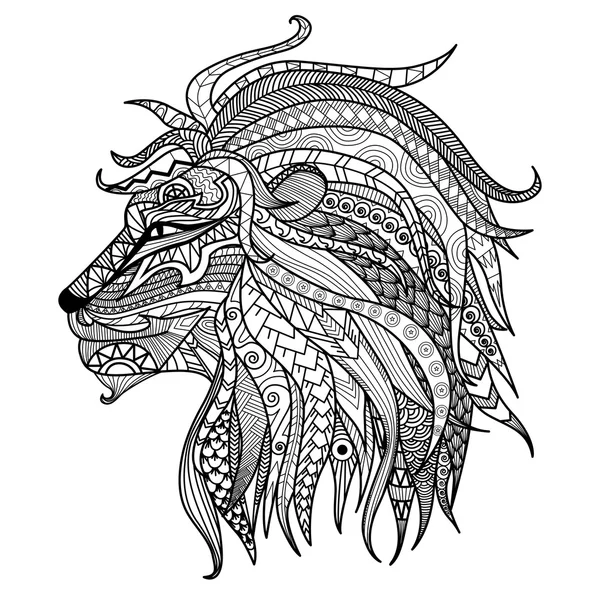 Hand drawn lion coloring page isolated on white background — Stock Vector