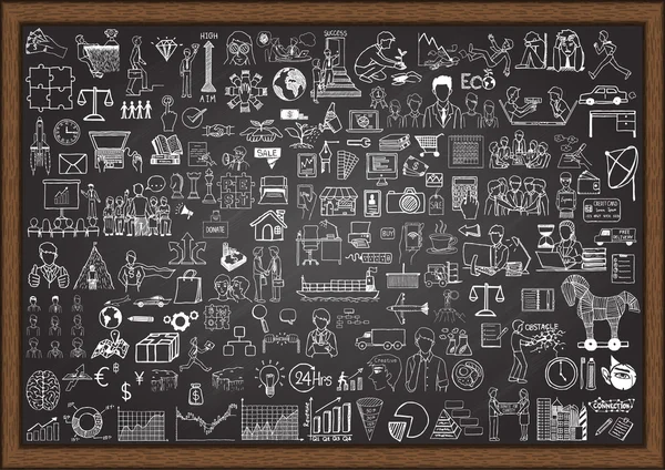 Nagy csoportja, üzleti helyzet doodles a chalkboard — Stock Vector