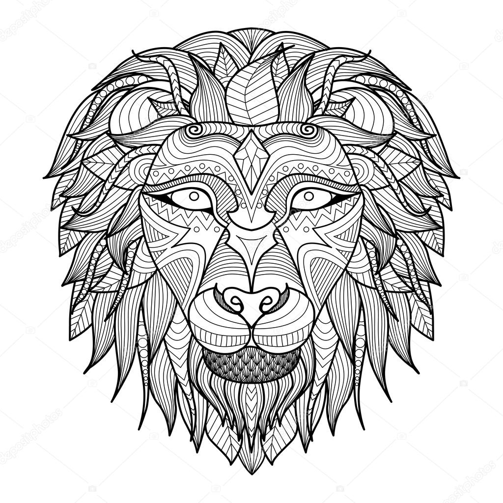 Ethnic patterned head of lion on white background/ african / indian / totem / tattoo design. Use for print, posters, t-shirts,logo,coloring book