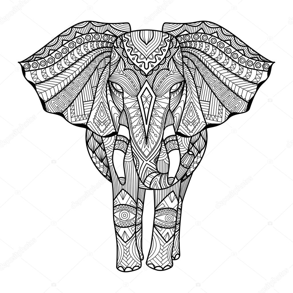 Drawing unique ethnic elephant for print, pattern,logo,icon,shirt design,coloring  page.