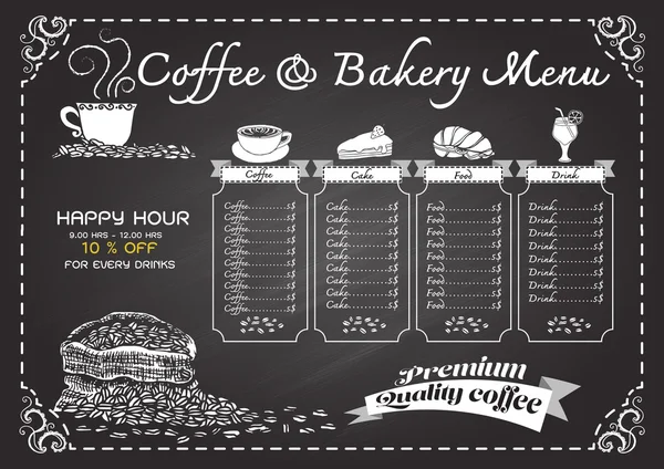 Ręcznie rysowane kawa menu na tablicy — Wektor stockowy