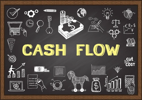 Doodle over cash flow op schoolbord. — Stockvector