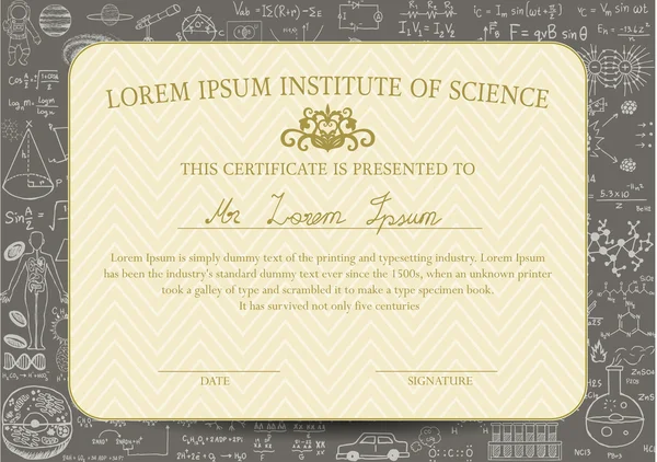 La plantilla de certificado está diseñada para el campo de la ciencia o la educación — Archivo Imágenes Vectoriales