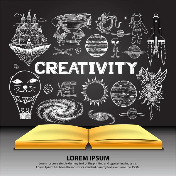 Kézzel rajzolt a kreativitásról notebook. — Stock Vector