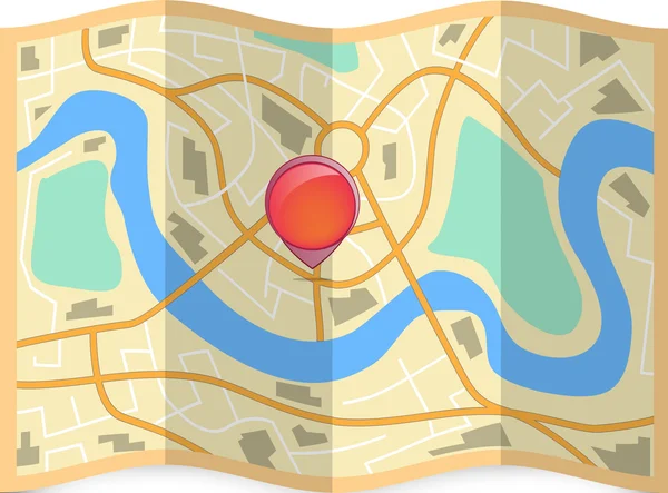 Mapa de la ciudad plegado con pin . — Vector de stock