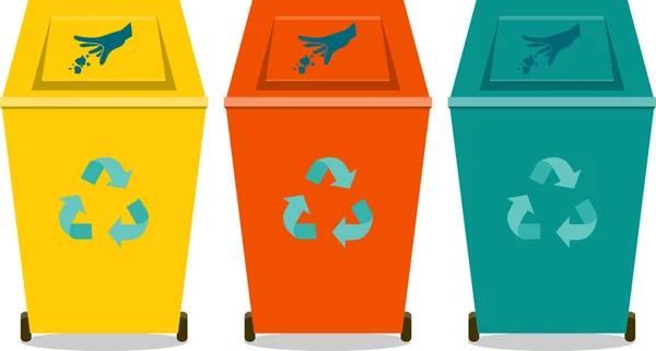 Papeleras de basura o papeleras de reciclaje colorido, icono plano — Vector de stock