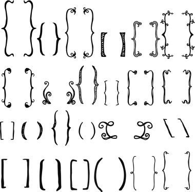24 farklı çizilmiş parantez ver. Köşeli ayraç Icons set.