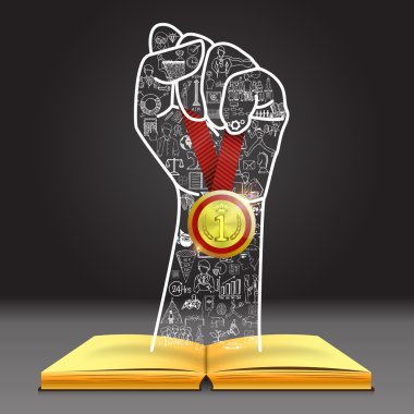 El kazanan madalya açık kitap tutarak şekli doodles. Bunu yapabilirsin.