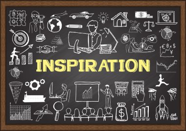 İlham kavramı ile kara tahta üzerinde iş doodles.