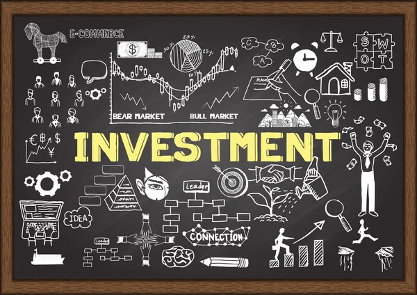 Hand drawn INVESTMENT on chalkboard. — Stock Vector