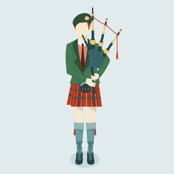 Scottish Bagpiper in uniform flat icon. Scottish tradition. — Stock Vector