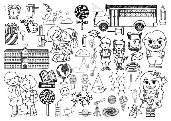 Doodle conjunto de objetos de la vida de un niño . — Vector de stock