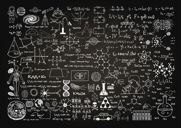 Ciência desenhada à mão em chalkboard . —  Vetores de Stock