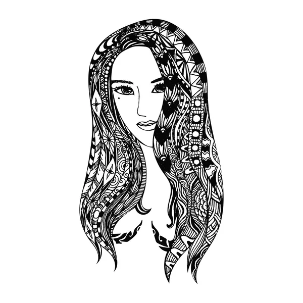 Ethnic woman retro doodle tribal design element — Stock Vector