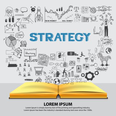 El üstünde beyaz arka plan ile açılan defter strateji hakkında çizmek