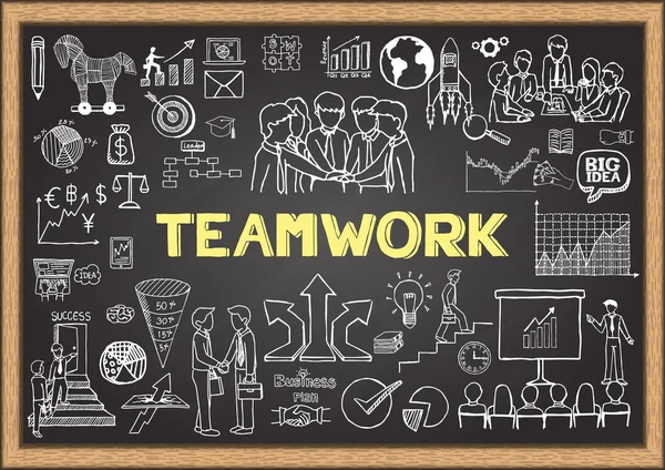 Geschäftskritzeleien auf Kreide mit dem Konzept der Teamarbeit — Stockvektor