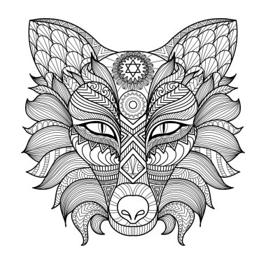 Ayrıntı zentangle fox boyama sayfası