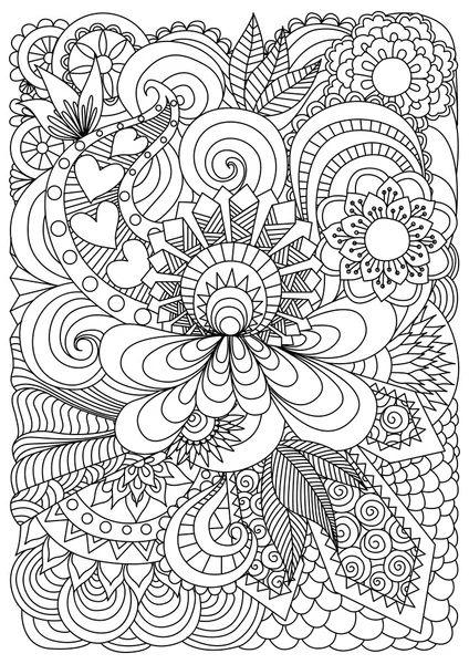 Hand drawn zentangle floral background for coloring page — Stock Vector