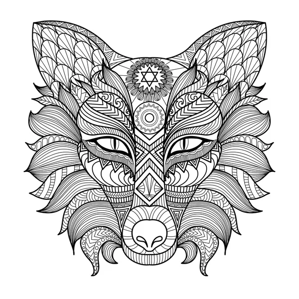 Detail zentangle fox coloring page — Stock Vector