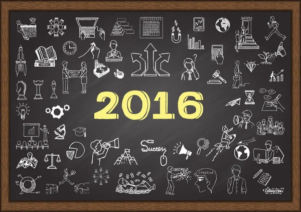 Business plan skiss för år 2016 på svarta tavlan — Stock vektor