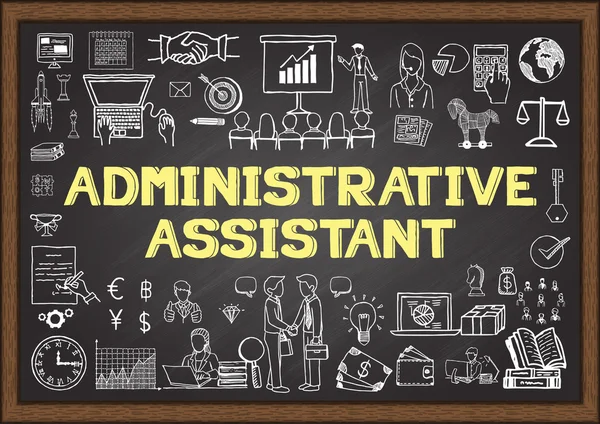 Business doodle om administrativ assistent på svarta tavlan. — Stock vektor