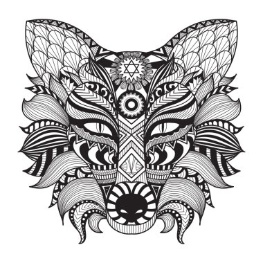 Ayrıntı zentangle fox izole üzerinde beyaz arka plan.