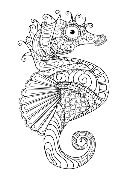 Hand drawn sea horse zentangle style for coloring page,t shirt design effect,logo tattoo and so on. Stock Illustration