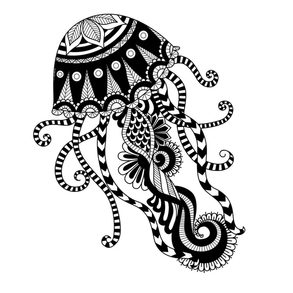 Hand drawn jellyfish zentangle style f — Stock Vector