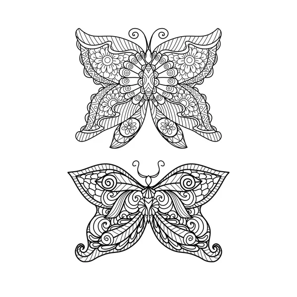 Estilo zentangle borboleta desenhada à mão para colorir livro, design de camisa ou tatuagem — Vetor de Stock