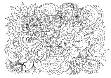 Hand drawn zentangle floral background for  coloring page clipart