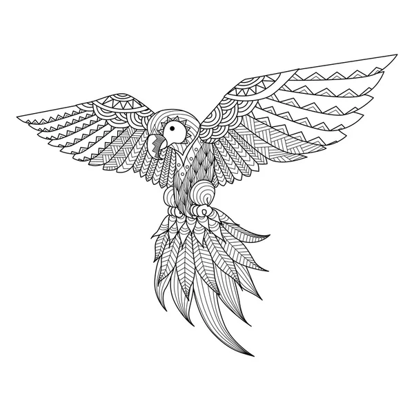 Papagal zentangle desenat manual pentru carte de colorat, tatuaj, design cămașă, logo-ul și așa mai departe — Vector de stoc