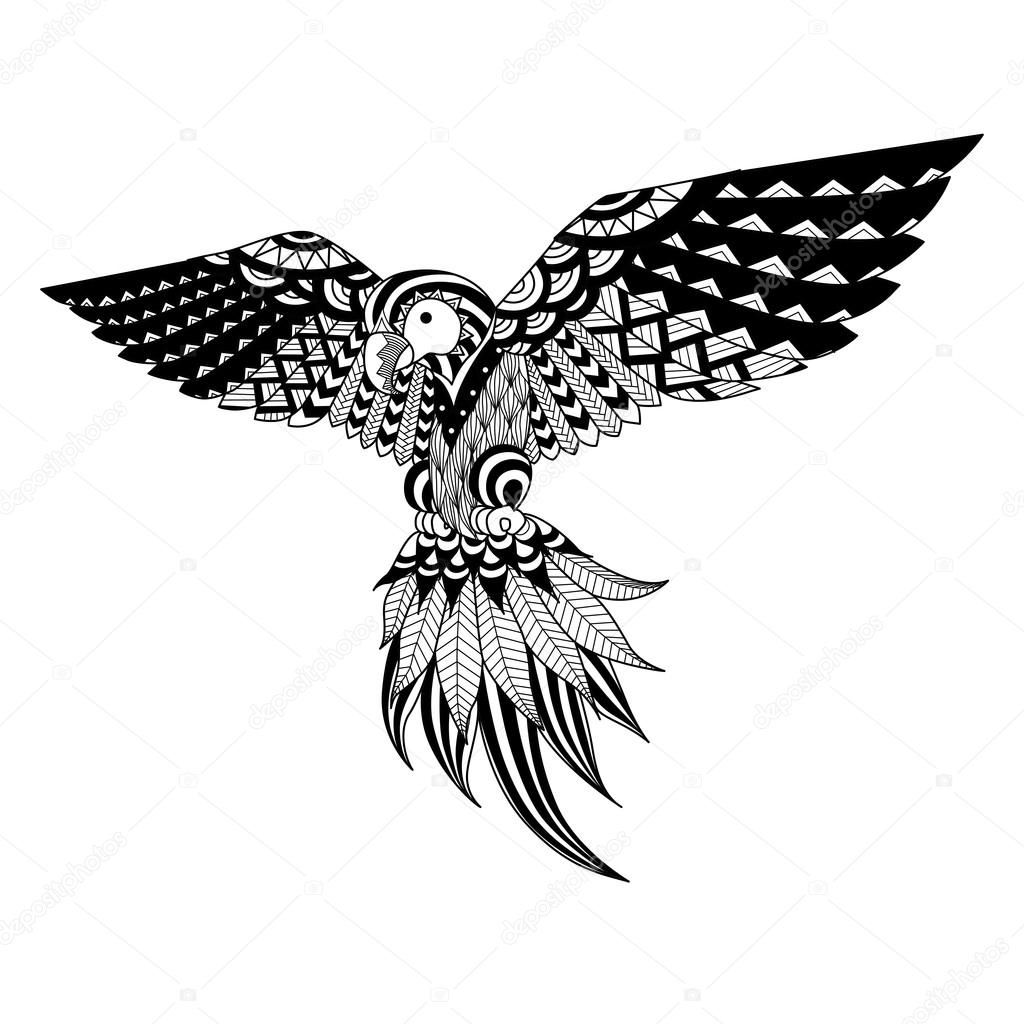 Hand drawn zentangle parrot for coloring book,tattoo,shirt design,  logo and so on