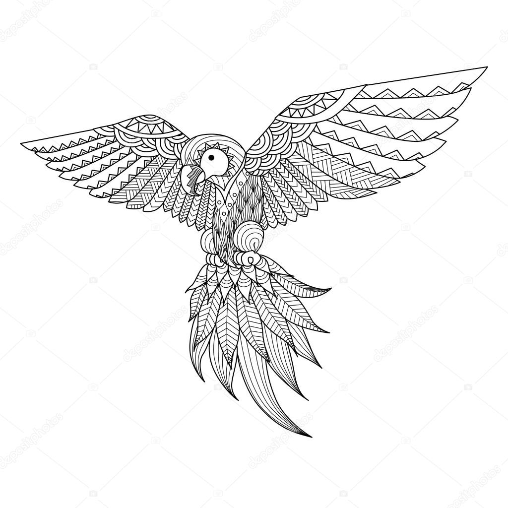 Hand drawn zentangle parrot for coloring book,tattoo,shirt design,  logo and so on