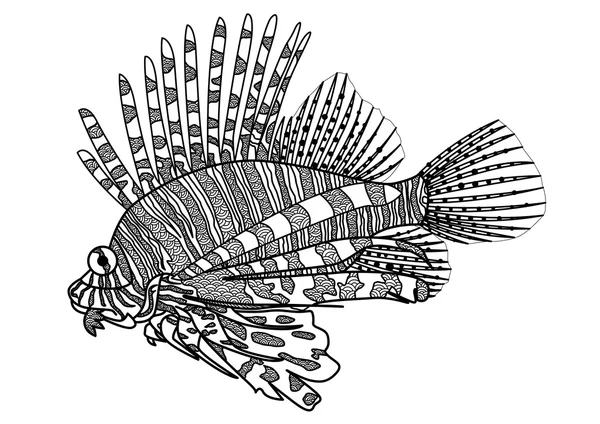 Dibujo digital zentangle león peces — Archivo Imágenes Vectoriales