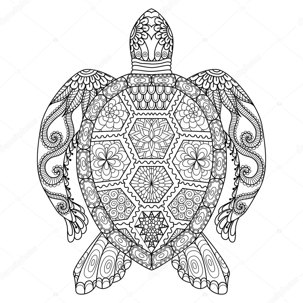 Drawing zentangle turtle