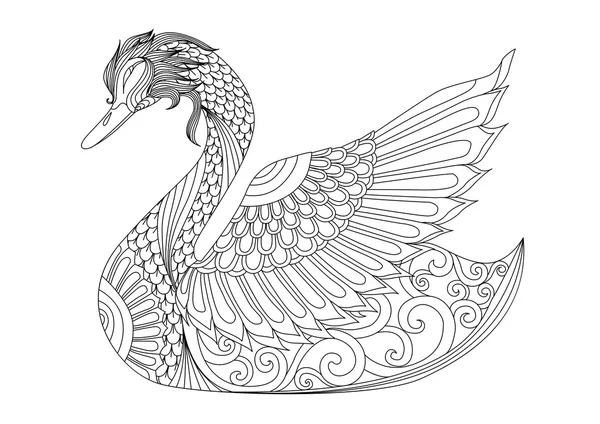 Drawing  zentangle  swan — Stock Vector