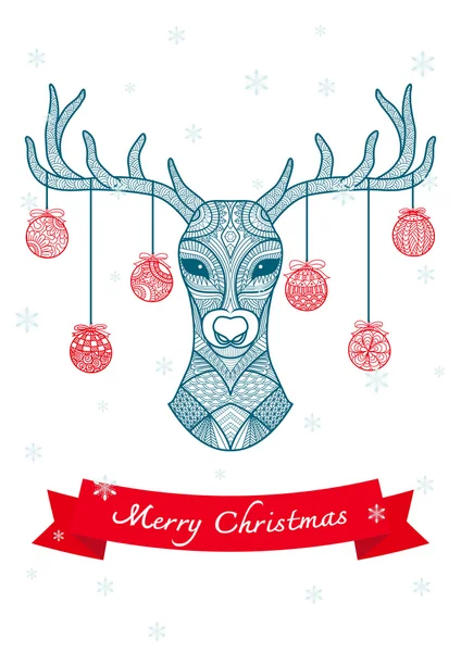 Hand drawn deer head with Christmas balls — Stock Vector