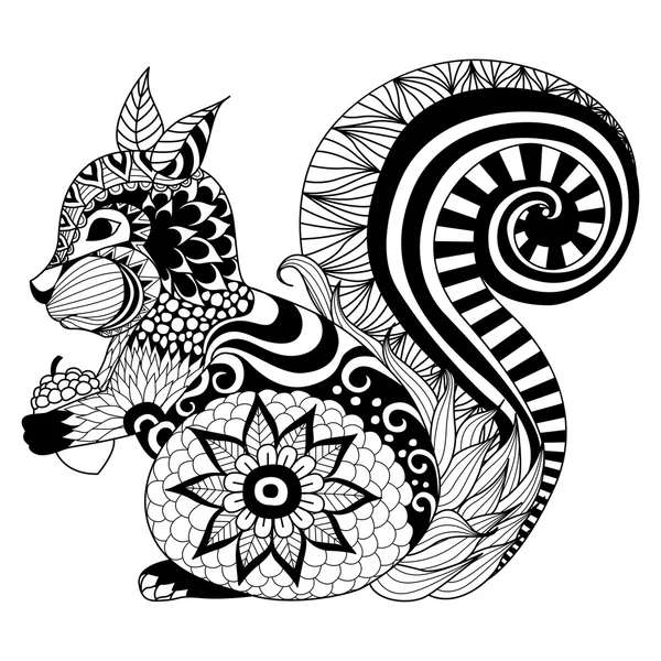 Gaya zentangle tupai gambar tangan - Stok Vektor