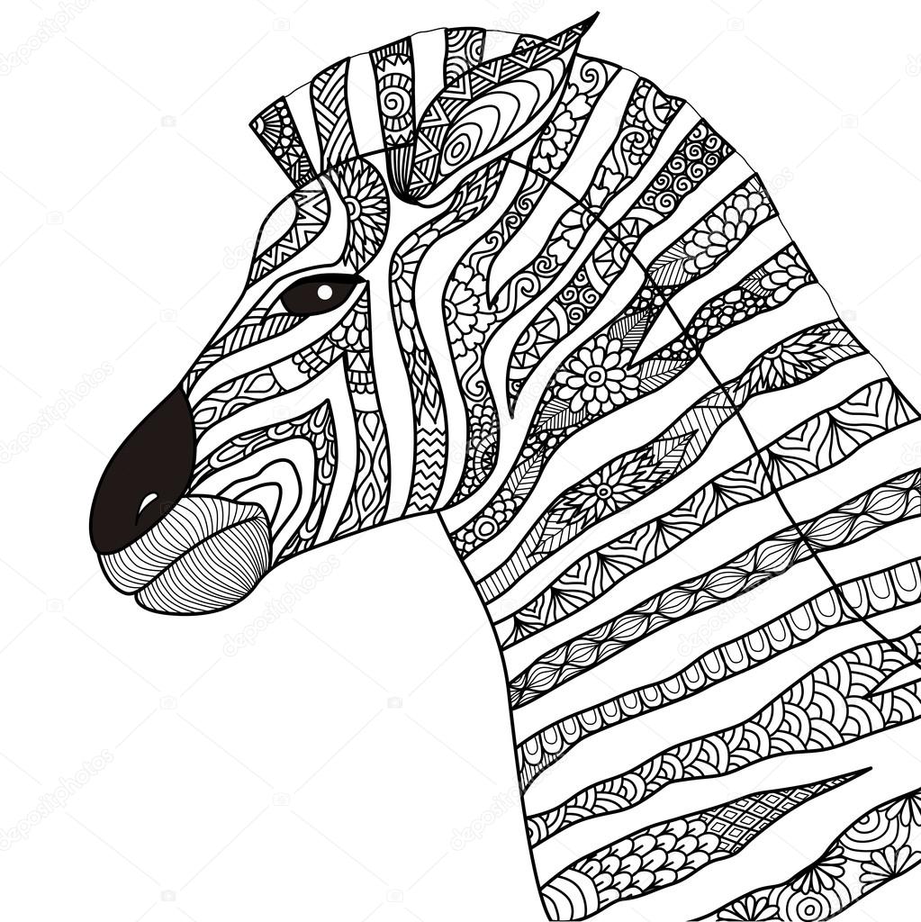 Hand drawn zebra zentangle style for coloring book tattoo t shirt design logo — Vettoriali di somjaicindy gmail Trova immagini simili