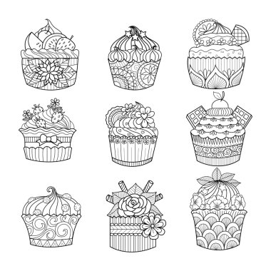 Yetişkinler için boyama kitabı için el yapımı kek.