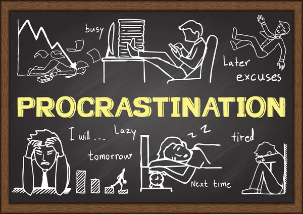 Doodles sobre procrastinação em chalkboard . — Vetor de Stock