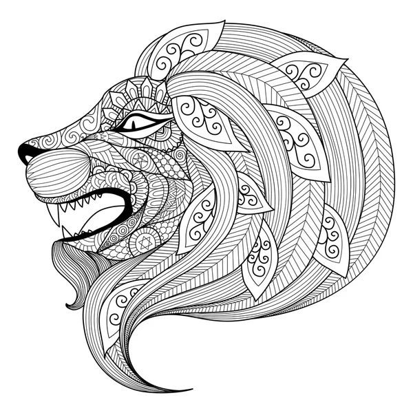 Hand drawn zentangle angry lion  for coloring page — Stock Vector